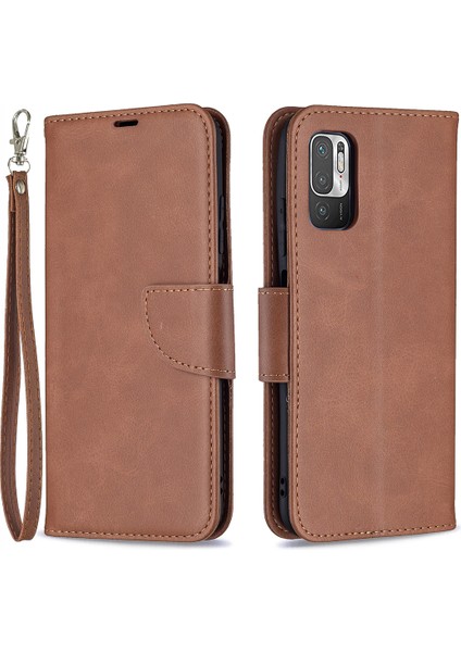 Her Şey Dahil Herhangi Bir Şok Geçirmez Stand Koyun Derisi Doku Cüzdanı Xiaomi Için Cüzdan Cüzdan Cüzdan Telefon Kapağı Not 10 5g/poco M3 Pro 5g/4g-Brown (Yurt Dışından)