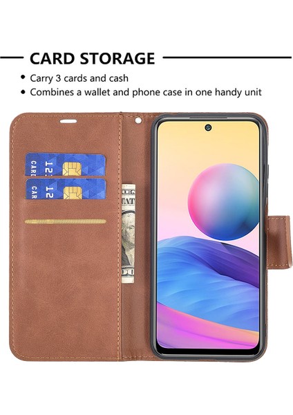 Her Şey Dahil Herhangi Bir Şok Geçirmez Stand Koyun Derisi Doku Cüzdanı Xiaomi Için Cüzdan Cüzdan Cüzdan Telefon Kapağı Not 10 5g/poco M3 Pro 5g/4g-Brown (Yurt Dışından)