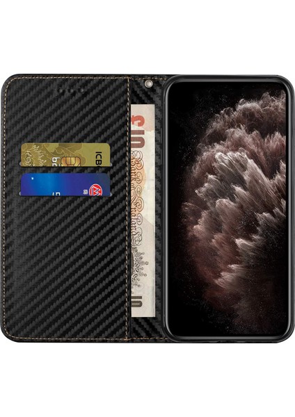 Çok Yönlü Koruma Flip Manyetik Otomatik Emici Karbon Fiber Doku Standı Cüzdanı Pu Deri Kasa Kapak El Kayışı ile Xiaomi Mi 11 Pro-Black (Yurt Dışından)