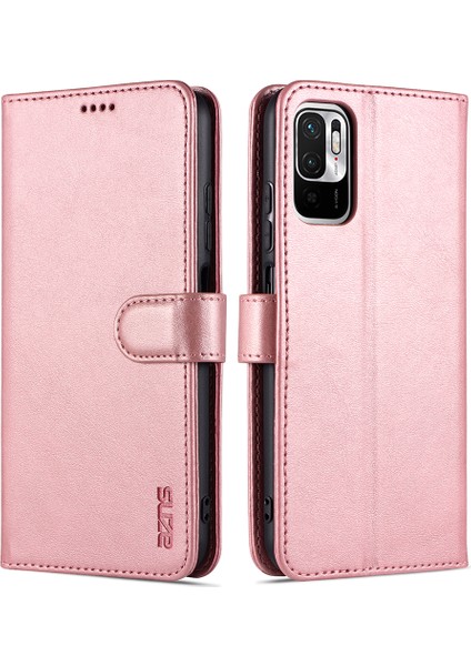 Çok Yönlü Koruma Cüzdan Tasarımı Pu Deri Telefon Standı Kapak Kapağı Kılıfı Xiaomi Redmi Note 10 5g/poco M3 Pro 4g/poco M3 Pro 5g-Rose Altın (Yurt Dışından)