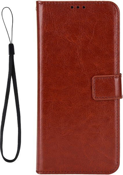 Xiaomi Redmi Için 12 4g/12 5g/not 12R 5g/poco M6 Pro 5g Telefon Kılıf Çılgın At Dokusu Pu Deri Folio Flip Stand Cüzdan Kapak Kahverengi (Yurt Dışından) modelleri
