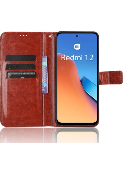 Xiaomi Redmi Için 12 4g/12 5g/not 12R 5g/poco M6 Pro 5g Telefon Kılıf Çılgın At Dokusu Pu Deri Folio Flip Stand Cüzdan Kapak Kahverengi (Yurt Dışından) fırsatları