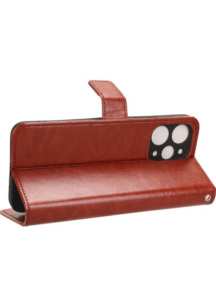 Xiaomi Redmi Için 12 4g/12 5g/not 12R 5g/poco M6 Pro 5g Telefon Kılıf Çılgın At Dokusu Pu Deri Folio Flip Stand Cüzdan Kapak Kahverengi (Yurt Dışından) indirimleri
