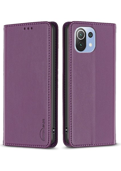 Xiaomi Mi Için BF18 11 Lite 4g/5g/11 Lite 5g Ne Ne Telefon Kılıfı Pu Deri Kapak Kart Tutucu-Dark Mor ile (Yurt Dışından)