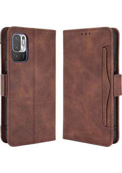 Çoklu Kart Yuvası Stand Tasarım Cüzdan Deri Telefon Kılıfı Xiaomi Redmi Note 10 5g/poco M3 Pro 5g/4g-Brown (Yurt Dışından)