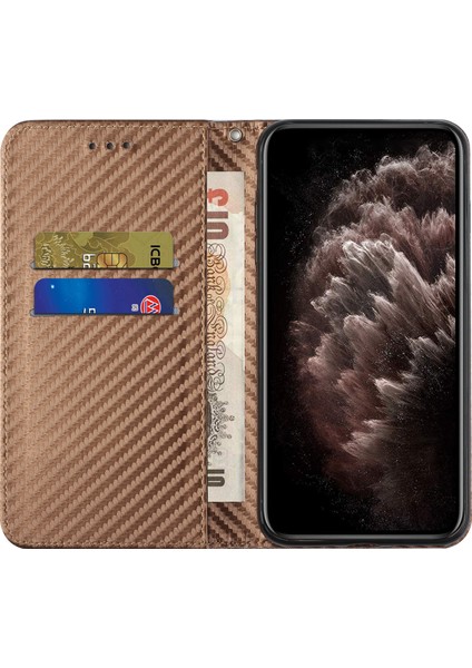 Flip Tasarım Manyetik Otomatik Absorlanmış Karbon Fiber Doku Stand Stand Pu Deri Kılıf Kapağı, Xiaomi Mi 11 Lite 4g/5g/11 Lite 5g Ne-Brown (Yurt Dışından)