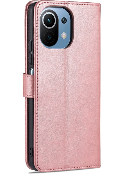 Cüzdan Deri Manyetik Kapanma Folio Flip Stant Standı Kapağı Xiaomi Mi 11 Lite 4g /5g /11 Lite 5g Ne-Rose Altın (Yurt Dışından)