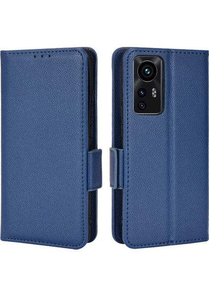 Tam Koruma Litchi Doku Pu Deri Manyetik Kapatma Cüzdan Kılıfı Stand Tpu Xiaomi 12 5G/12X 5G/12S 5g-Dark Mavi Için Şok Geçirmez Flip Kapak (Yurt Dışından)