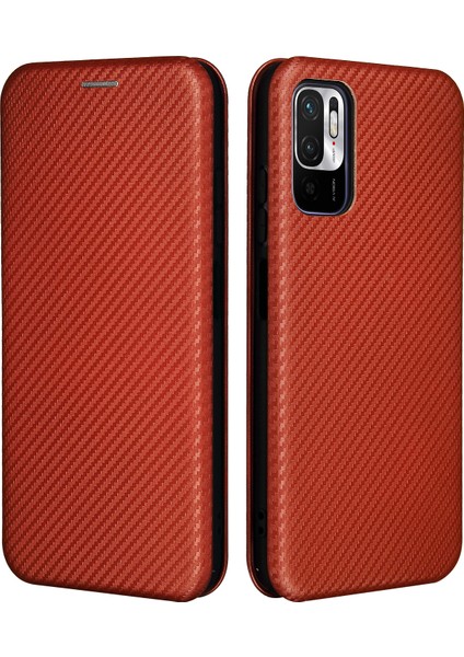 Karbon Fiber Doku Xiaomi Redmi Için Kart Yuvası ve Halka Kayışı ile Otomatik Absorlanmış Deri Kılıf Not 10 5g/poco M3 Pro 4g/5g-Orange (Yurt Dışından)