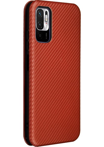 Karbon Fiber Doku Xiaomi Redmi Için Kart Yuvası ve Halka Kayışı ile Otomatik Absorlanmış Deri Kılıf Not 10 5g/poco M3 Pro 4g/5g-Orange (Yurt Dışından)