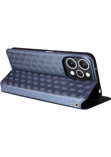 Xiaomi Redmi Için Flip Stand Telefon Kılıfı 12 4g/12 5g/not 12R 5g/poco M6 Pro 5g Rhombus Baskılı Pu Deri Cüzdan Kapak-Mavi (Yurt Dışından) fırsatları