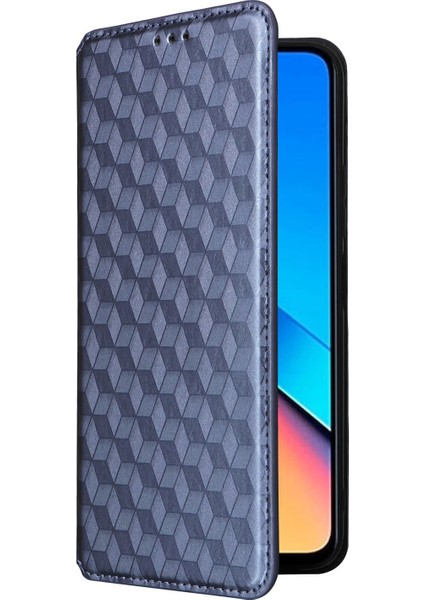 Xiaomi Redmi Için Flip Stand Telefon Kılıfı 12 4g/12 5g/not 12R 5g/poco M6 Pro 5g Rhombus Baskılı Pu Deri Cüzdan Kapak-Mavi (Yurt Dışından) indirimleri