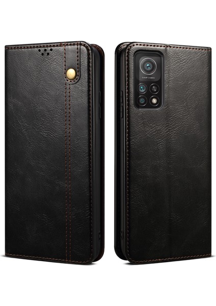 Mumsu Çılgın At Dokusu Manyetik Otomatik Obsorbed Pu Deri Cüzdan Stand Telefon Kılıfı Xiaomi 11T 5G/11T Pro 5g-Black (Yurt Dışından)