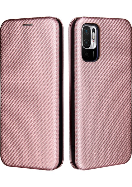 Karbon Fiber Doku Xiaomi Redmi Için Kart Yuvası ve Halka Kayışı ile Otomatik Emer Deri Kılıf Not 10 5g/poco M3 Pro 4g/5g-Ros (Yurt Dışından)
