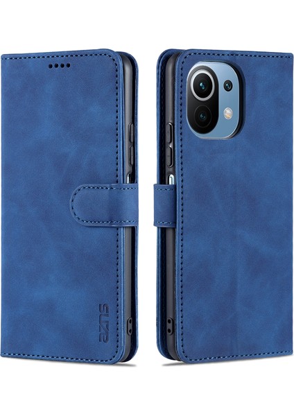 Cüzdan Deri Manyetik Kapanma Folio Flip Stant Standı Kapağı Xiaomi Mi 11 Lite 4g /5g /11 Lite 5g Ne-Mavi (Yurt Dışından)