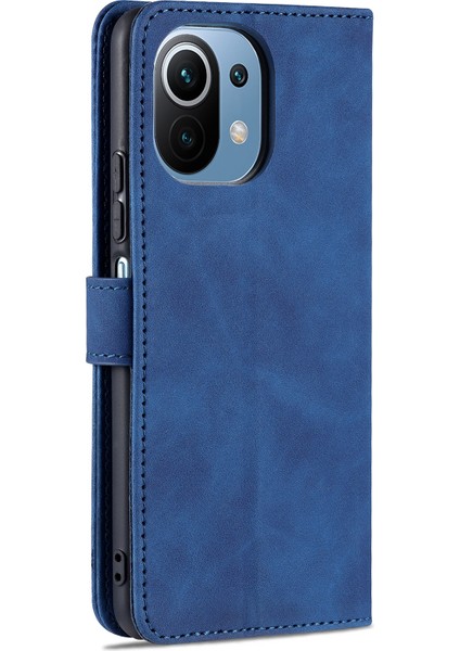 Cüzdan Deri Manyetik Kapanma Folio Flip Stant Standı Kapağı Xiaomi Mi 11 Lite 4g /5g /11 Lite 5g Ne-Mavi (Yurt Dışından)