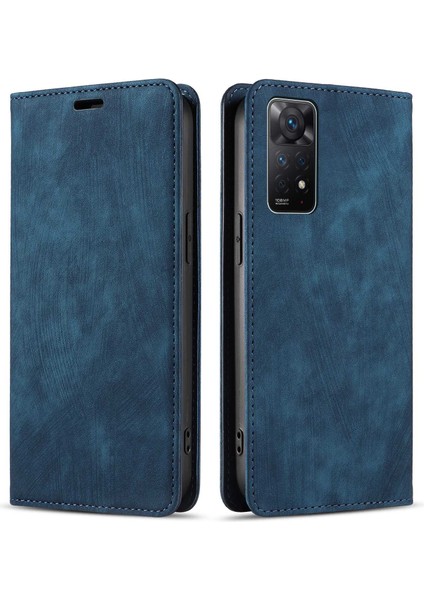 Xiaomi Redmi Için Note 12 Pro 4g/note 11 Pro 5g (Qualcomm)/note 11 Pro 4g (Mediatek) Katlanabilir Stand Pu Deri Cüzdan Kapağı Manyetik Otomatik Azal Absorbed Telefon Kılıf Mavisi (Yurt Dışından)