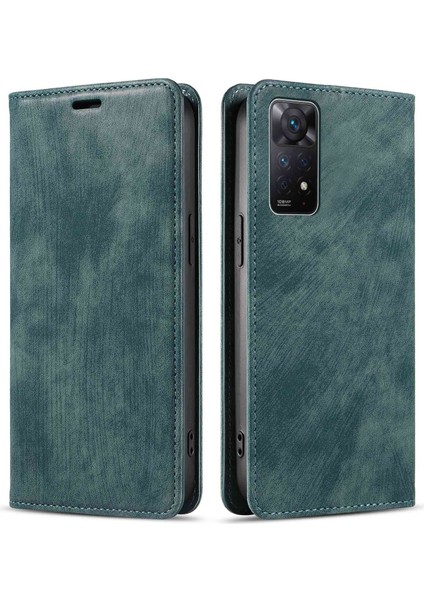 Xiaomi Redmi Için Note 12 Pro 4g/note 11 Pro 5g (Qualcomm)/note 11 Pro 4g (Mediatek) Katlanabilir Stand Pu Deri Cüzdan Kapağı Manyetik Oto Ahmed Telefon Kılıf Yeşili (Yurt Dışından)
