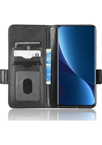 Xiaomi 12 Pro 5g/12 Pro (Boyut) Için 5G/12S Pro 5g Baskılı Üçgen Desen Şok Geçirmez Kılıf Stand Pu Deri Telefon Kapak Black (Yurt Dışından)