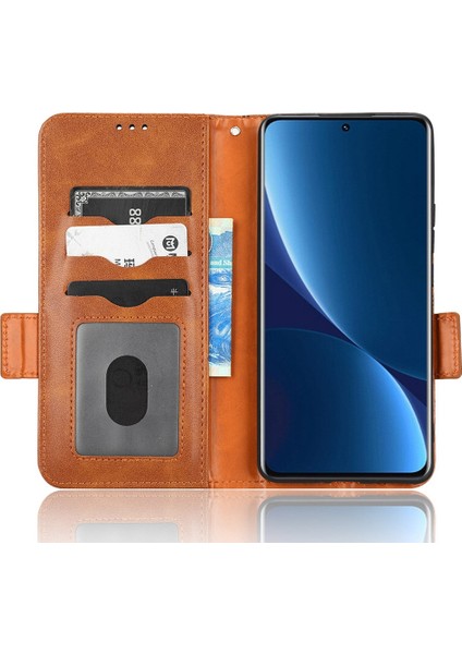 Xiaomi 12 Pro 5g/12 Pro (Boyut) Için 5G/12S Pro 5g Baskılı Üçgen Desen Şok Geçirmez Kılıf Stand Pu Deri Telefon Kapak-Kahverengi (Yurt Dışından)