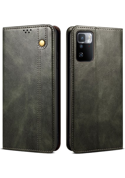 Cüzdan Stand Tasarımı Xiaomi Redmi Için Otomatik Absorbed Yağ-Beyaz Deri Telefon Kılıfı Note 10 Pro 5g (Çin)/xiaomi Poco X3 Gt-Green (Yurt Dışından)