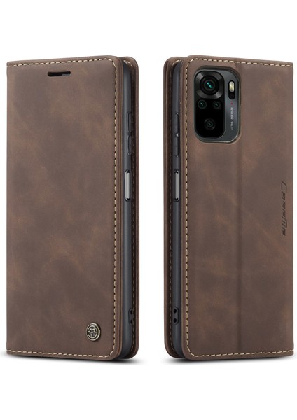 Basit Tasarım Otomatik Varma Deri Cüzdan Stand Stand Kılıfı Xiaomi Redmi Not 10 4g/not 10S/POCO M5S 4g-Coffee (Yurt Dışından)