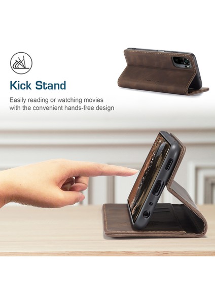 Basit Tasarım Otomatik Varma Deri Cüzdan Stand Stand Kılıfı Xiaomi Redmi Not 10 4g/not 10S/POCO M5S 4g-Coffee (Yurt Dışından) fırsatları