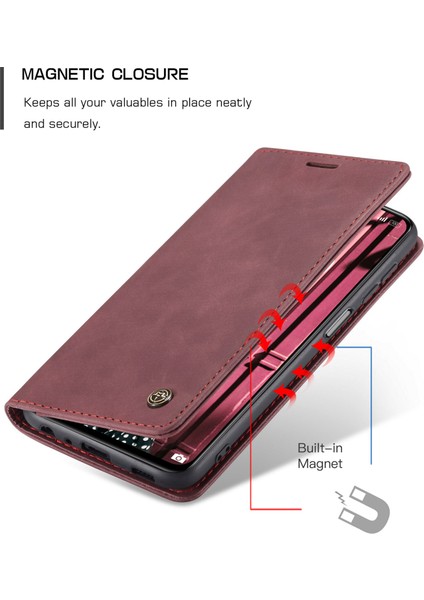 Basit Tasarım Otomatik Varma Deri Cüzdan Stand Standı Kılıfı Xiaomi Redmi Not 10 4g/not 10S/POCO M5S 4g-Kırmızı (Yurt Dışından) fiyatları