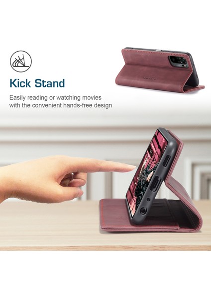 Basit Tasarım Otomatik Varma Deri Cüzdan Stand Standı Kılıfı Xiaomi Redmi Not 10 4g/not 10S/POCO M5S 4g-Kırmızı (Yurt Dışından) fırsatları