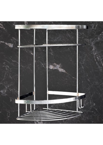 Banora Basic 2 Raflı Köşe Askı, Duş Rafı, Şampuanlık, Krom