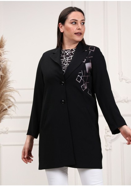 Büyük Beden Kruvaze Model Krep Kumaş Iç Bluzlu Ceket