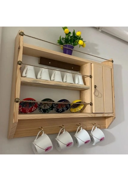 Doğal Ahşap Country Tasarım Kapaklı Mutfak Rafı / Terek