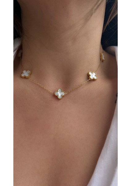 Vi Store Beyaz Sedefli Çelik Van Cleef Kolye