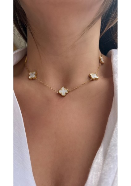 Vi Store Beyaz Sedefli Çelik Van Cleef Kolye