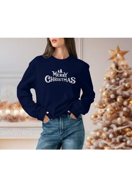 Kadın Lacivert Oversıze Içi Merry Chrıstmas Yazılı Sweatshırt