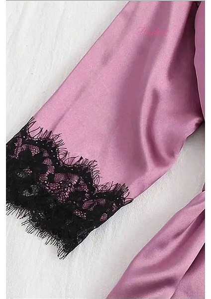 Kadın Pembe Saten-Dantel 4 Lü Pijama Seti 1062 fırsatları
