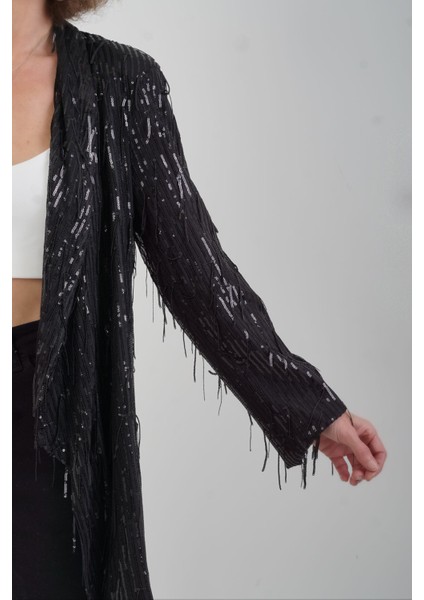 Siyah Püsküllü Pul Payet Ceket modelleri