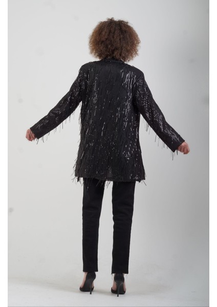 Siyah Püsküllü Pul Payet Ceket indirimleri
