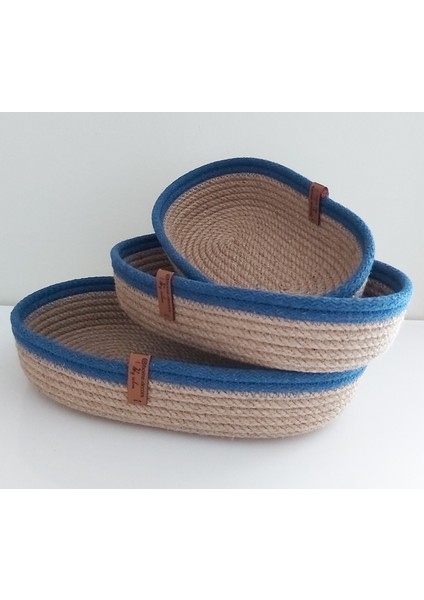 3'lü Oval Hasır Sepet Düzenleyici Organizer Dekorasyon HEDIYELIK-31X18X5/26X16X5/22X15X5