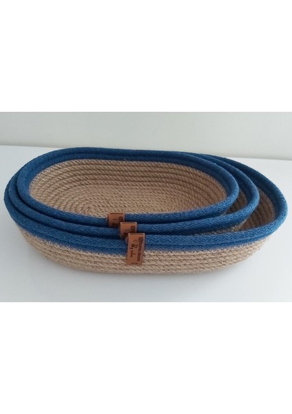 3'lü Oval Hasır Sepet Düzenleyici Organizer Dekorasyon HEDIYELIK-31X18X5/26X16X5/22X15X5 modelleri