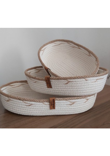 3'lü Oval Hasır Sepet Düzenleyici Organizer Dekorasyon HEDIYELIK-31X18X5/26X16X5/22X15X5