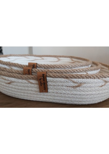 3'lü Oval Hasır Sepet Düzenleyici Organizer Dekorasyon HEDIYELIK-31X18X5/26X16X5/22X15X5 modelleri