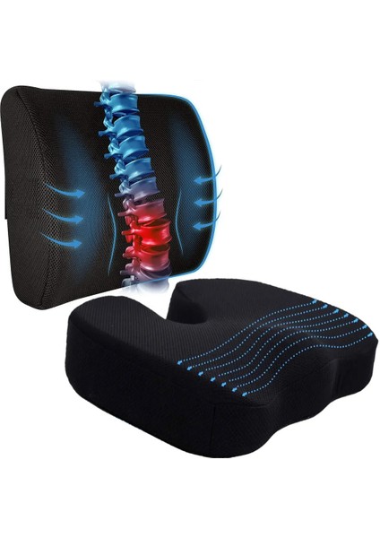 Visco Cocix Oturma Minderi Sandalye Minderi ve Bel Sırt Destek Minderi 2'li Set