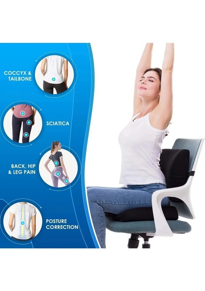 Visco Cocix Oturma Minderi Sandalye Minderi ve Bel Sırt Destek Minderi 2'li Set