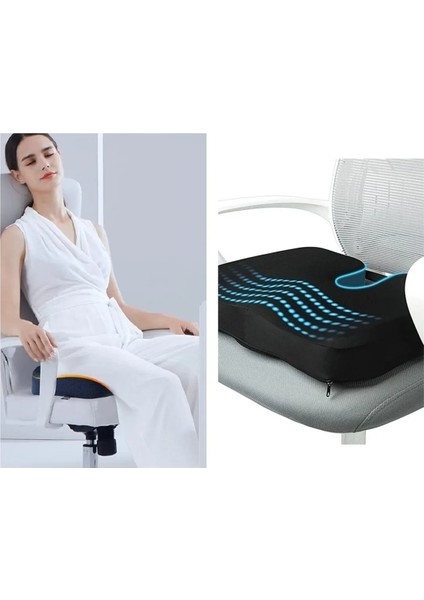 Visco Cocix Oturma Minderi Sandalye Minderi ve Bel Sırt Destek Minderi 2'li Set