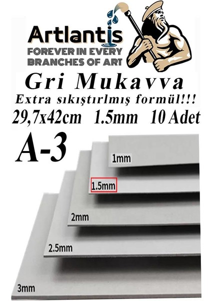A3 Mukavva Gri 1.5 mm 10 Adet 1 Paket 29.7X42 cm A-3 Mukavva 1,5 mm Kalınlığında A-3 Mukavva