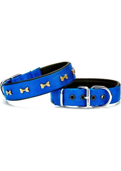 Kemik Metal Süslü Köpek Tasması 3 x 55 cm Medium Mavi