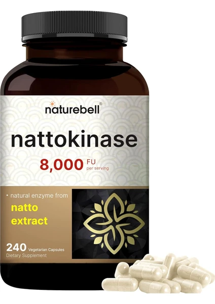 Nattokinase 400 mg 8000 Fu Naturel Enzyme From Natto Extract 240 Kapsül Büyük Boy