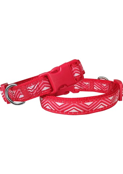 Dalga Desenli Dokuma Köpek Boyun Tasması 2 cm x 31 x 47 cm Kırmızı