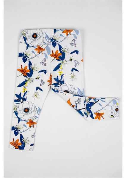 Kız Bebek Beyaz Lacivert Turuncu Çiçek Detaylı Tayt fiyatları